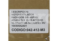 MOTOVENTILADOR ACURA ILX L4 2.0L 2013-2015; HONDA ACCORD L4 2.4L 2013-2017, CITY L4 1.5L 2009-2014, CIVIC 2012-2015, CR-V L4 2.4L 2010-2016, CR-Z L4 1.5L 2013-2015, FIT L4 1.5L 2009-2014 (MOTOR, ASPAS Y TOLVA) 2239AA IMPORTACION