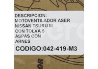 MOTOVENTILADOR NISSAN SENTRA L4 1995-1997, TSURU III 5 ASPAS CON ARNES (MOTOR, ASPAS Y TOLVA) 2001 IMPORTACION