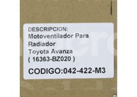 MOTOVENTILADOR TOYOTA AVANZA 1.5L 07-19 (MOTOR, ASPAS Y TOLVA) COMPLETO 1918 IMPORTACION