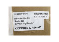 MOTOVENTILADOR TOYOTA HIGHLANDER V6 3.5L 2008-2015 (MOTOR, ASPAS Y TOLVA) 1922A IMPORTACION