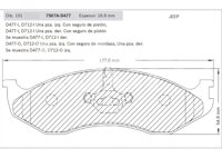 BALATA DELANTERA CHRYSLER CHEROKEE 94-97, WRANGLER 90-95. BOSCH: F03B1502328HG, NO. CORTO BOSCH: BA 0477, FMSI: 7507A-D477 (BALATA SEMI METALICA) BOSCH