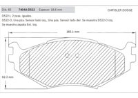 BALATA DELANTERA CHRYSLER SPIRIT, PHANTOM, LE BARON, VOYAGER 91-95. BOSCH: F03B1502398HG, NO. CORTO BOSCH: BA 0522, FMSI: 7404A-D522 (BALATA SEMI METALICA) BOSCH