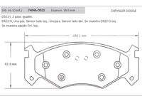 BALATA DELANTERA CHRYSLER SPIRIT, PHANTOM, LE BARON, VOYAGER 91-95. BOSCH: F03B1502398HG, NO. CORTO BOSCH: BA 0522, FMSI: 7404A-D522 (BALATA SEMI METALICA) BOSCH