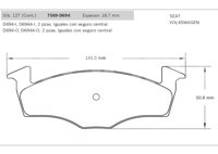 BALATA DELANTERA VW DERBY, GOL, IBIZA, CORDOBA 01-02. BOSCH: F03A1500628HG, NO. CORTO BOSCH: BA 0694, FMSI: 7569-D694 (BALATA SEMI METALICA) BOSCH