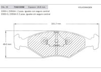 BALATA DELANTERA VW POINTER, PICK-UP, WAGON 1.8L 98-09. BOSCH: F03B1502218HG, NO. CORTO BOSCH: BA 0350, FMSI: 7242-D350 (BALATA SEMI METALICA) BOSCH