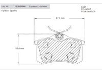 BALATA TRASERA VW A3, A4, IBIZA, DERBY, POLO, LUPO 98-10. BOSCH: F03B1502188HG, NO. CORTO BOSCH: BA 0340A, FMSI: 7335-D340 (BALATA SEMI METALICA) BOSCH