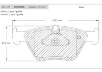 BALATA DELANTERA BMW 125, 130, 325, 330, 525, 528, M3, X3, Z4. BOSCH: F03B0500928HK, NO. CORTO BOSCH: BN 0946, FMSI: 7592-D946 (BALATA CERAMICA) BOSCH