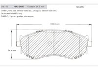 BALATA DELANTERA NISSAN SENTRA 1.6L, 1.8L, 2.0L 16V 00-06. BOSCH: F03B1502338HG, NO. CORTO BOSCH: BA 0485, FMSI: 7342-D485 (BALATA SEMI METALICA) BOSCH