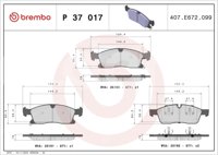 BALATA BREMBO DODGE DURANGO 2011-2020; JEEP GRAND CHEROKEE 2011-2021; INFORMACION TECNICA: ANCHURA: 193-194MM, ESPESOR: 19MM, ALTURA: 64MM, SISTEMA DE FRENOS: TEVES, INDICADOR DE DESGASTE: ACUSTICO, ACCESORIOS: CON ACCESORIOS, CON PLACA ANTIRRUIDO, CON CLIP DE PISTON, EJE: DELANTERO, FORMULA: LOW-MET, WVA: 25190, 25191, 25192, FMSI: 8655-D1455, BREMBO: P37017 BREMBO