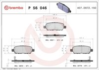 BALATA BREMBO INFINITI Q50 2016; NISSAN 350Z 2003-2008, 370Z 2009-2019, ALTIMA 2002-2019, JUKE 2011-2017, MAXIMA 2004-2008, 2010-2020, MURANO 2003-2008, ROGUE 2008-2019, SENTRA 2007-2019, X-TRAIL 2002-2014; RENAULT KOLEOS 2009-2020; SUZUKI GRAND VITARA 2009-2017; INFORMACION TECNICA: ANCHURA: 105MM, ESPESOR: 14MM, ALTURA:37 MM, SISTEMA DE FRENOS: AKEBONO, INDICADOR DE DESGASTE: ACUSTICO, ACCESORIOS: CON PLACA ANTIRRUIDO, EJE: TRASERO, FORMULA: LOW-MET, WVA: 23871, 23872, 24088, FMSI: 7784-D905, 8405-D1288, BREMBO: P56046 BREMBO