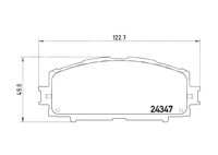BALATA BREMBO TOYOTA YARIS 2006-2018; INFORMACION TECNICA: ANCHURA: 123MM, ESPESOR: 19MM, ALTURA: 50MM, SISTEMA DE FRENOS: AKEBONO, INDICADOR DE DESGASTE: SIN, ACCESORIOS: CON PLACA ANTIRRUIDO, EJE: DELANTERO, FORMULA: LOW-MET, WVA: 24347, FMSI: 8301-D1184, BREMBO: P83086 BREMBO