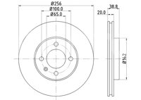 DISCO VENTILADO PERFORMANCE DELANTERO VOLKSWAGEN CADDY II 1.8L 1995-2001, DERBY III 1.8/2.0L 1997-2003, GOL G5 1.6L 2008-2012, GOLF III 1.8/2.0L 1990-1998, GOLF IV 1.8/2.0L 1998-2002, JETTA III 1.8/2.0L 1991-1998, PASSAT B3/B4 2.0L 1988-1996, POINTER 1.8L 2002-2006; SEAT CORDOBA 1.6L 1994-2002, IBIZA II 1.6L 1996-2002; SIN REVESTIMIENTO;  PARAMETROS: TIPO: VENTILACION INTERNA, DIAMETRO EXTERIOR: 256MM, ESPESOR: 20MM, ALTURA: 38.8MM, ESPESOR MINIMO: 18MM, DIAMETRO INTERIOR: 132.4MM, CORONA DE AGUJEROS: 10MM, DIAMETRO DE CENTRADO: 65MM, DISEÑO/CANTIDAD DE TALADROS: 04/05, DIAMETRO DE ORIFICIO PARA PERNO DE RUEDA: 13.8MM, PESO: 4.2KG, SIN BUJE, SIN COJINETA, SIN PERNO DE SUJECION DE RUEDA, HELLA: 8DD355123-731, 355123731 HELLA