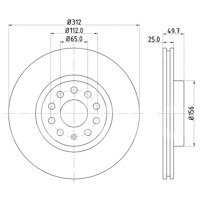 DISCO VENTILADO PERFORMANCE DELANTERO AUDI A1 1.4L 2011-2015, A3 1.4/1.8/2.0L 2003-2021, Q2 1.4/2.0L 2016-2018, Q3 1.4/2.0L 2011-2018, TT 1.8/2.0/3.2L 2006-2014; CUPRA 1.5/2.0L 2020-2021, 2024, LEON 2.0L 2021-2022; SEAT ALTEA XL 1.8/2.0L 2004-2015, ATECA 1.4L 2016, LEON 1.4/1.8/2.0L 2005-2020, TARRACO 1.4L 2018-2024, VOLKSWAGEN BEETLE 2.0/2.5L 2011-2019, BORA V 2.0/2.5L 2005-2010, CADDY III 1.2L 2010-2015, CADDY IV 1.6/2.0L 2015-2020, CADDY V 1.6/2.0L 2021, CC 2.0L 2011-2016, EOS 2.0L 2006-2015, GOLF V 2.0/2.5L 2004-2013, GOLF VI 2.0/2.5L 2009-2013, GOLF VII 1.4/1.6/2.0L 2012-2021, JETTA CLASICO VI 1.4/2.0/2.5L 2010-2017, JETTA VII 1.4/2.0 2017-2018, PASSAT B6 2.0L 2005-2010, PASSAT B7 2.5L 2011-2020, PASSAT CC 2.0L 2008-2012, T-ROC 1.0L 2017, TAOS 1.4L 020, TIGUAN 1.4/2.0L 2007-2018; SIN REVESTIMIENTO; PARAMETROS: TIPO: VENTILACION INTERNA, DIAMETRO EXTERIOR: 312MM, ESPESOR: 25MM, ALTURA: 49.7MM, ESPESOR MINIMO: 22MM, DIAMETRO INTERIOR: 144, CORONA DE AGUJEROS: 112MM, DIAMETRO DE CENTRADO: 65MM, DISEÑO/CANTIDAD DE TALADROS: 05/10, DIAMETRO DE ORIFICIO PARA PERNO DE RUEDA: 15.6MM, PESO: 8.6KG, SIN BUJE, SON COJINETERUEDA, SIN PERNO DE SUJECION DE RUEDA, HELLA: 8DD355123-761, 355123761 HELLA
