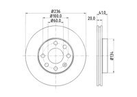 DISCO VENTILADO PERFORMANCE DELANTERO CHEVROLET CHEVY C2 2004-2012,CHEVY JOY/SWING/POP 1994-2003; DAEWOO LANOS 1.5L 1997-1999; SIN REVESTIMIENTO; PARAMETROS: TIPO VENTILACION INTERNA, DIAMETRO EXTERIOR: 236MM, ESPESOR: 20MM, ALTURA: 41MM, ESPESOR MINIMO:17MM, DIAMETRO INTERIOR: 123MM, CORONA DE AGUJEROS: 100MM, DIAMETRO CENTRADO: 60MM, DISEÑO/CANTIDAD DE TALADROS: 04/07, DIAMETRO DE ORIFICIO PARA PERNO DE RUEDA: 14.4MM, PESO: 4KG, SIN BUJE, SIN COJINETE RUEDA, SIN PERNO DE SUJECION DE RUEDA, HELLA: 8DD355129-881, 355129881 HELLA