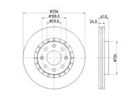 DISCO VENTILADO PERFORMANCE DELANTERO CHEVROLET AVEO 1.6L 2003-2008, 2011; PONTIAC G3 1.6L 2006-2010; SIN REVESTIMIENTO; PARAMETRO: 
TIPO: VENTILACION EXTERNA, DIAMETRO: 256MM, ESPESOR: 24MM, ALTURA: 41MM, ESPESOR MINIMO: 22MM, DIAMETRO INTERIOR: 123MM, ORONA DE AGUJEROS: 100MM, DIAMETRO DE CENTRADO: 59MM, DISEÑO/CANTIDAD DE TALADROS: 06/08, DIAMETRO DE ORIFICIO PARA PERNO DE RUEDA: 12.7MM, PESO: 5.5KG, SIN BUJE, SIN COJINETE RUEDA, SIN PERNO DE SUJECION DE RUEDA, HELLA: 8DD355129-891, 355129891 HELLA
