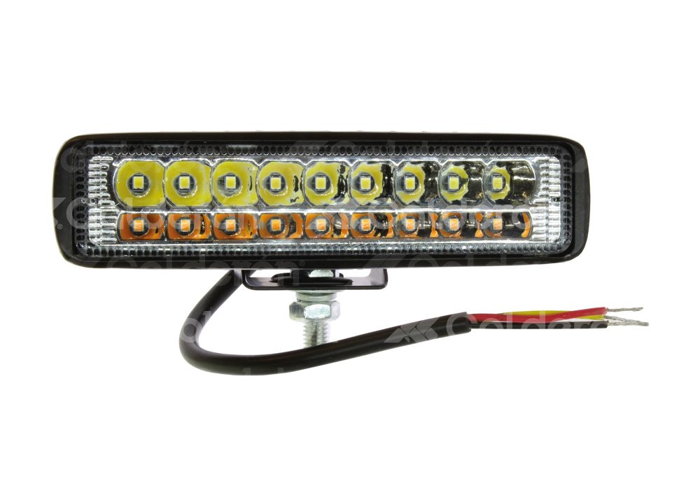FARO LED RECTANGULAR 18LEDS 12-30V 153x480x400mm, BICOLOR (AMBAR Y BLANCO) CON ESTROBO Y FIJO 2 PIEZAS FAL601136WYL IMPORTACION