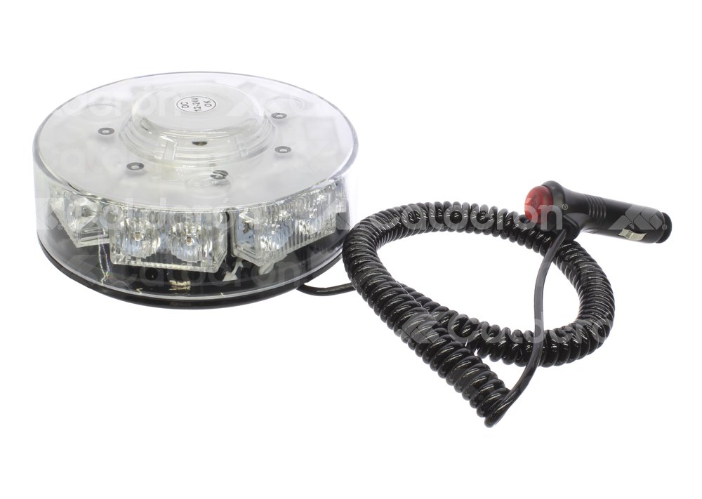 TORRETA 14 LEDS 3W AMBAR, MULTIFUNCIONES, CARCASA TRANSPARENTE, MATERIAL PC, BASE IMAN 12V-24V, CONECTOR DE ENCENDEDOR, 8 FUNCIONES. ALTO 60MM CALEN18L IMPORTACION