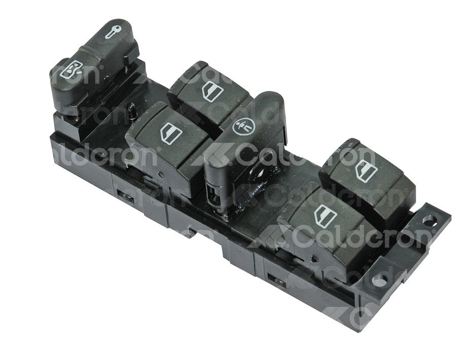 INTERRUPTOR LEVANTA VIDRIOS (COMPLETO) VOLKSWAGEN GOLF 1999-2006, JETTA 1999-2010, PASSAT 1998-2005, 10 TERMINALES, MACHAGE: MG04-01021, VOLKSWAGEN: 1J4-959-857, 1J4959857D, STANDARD: DS-2325 IMPORTACION