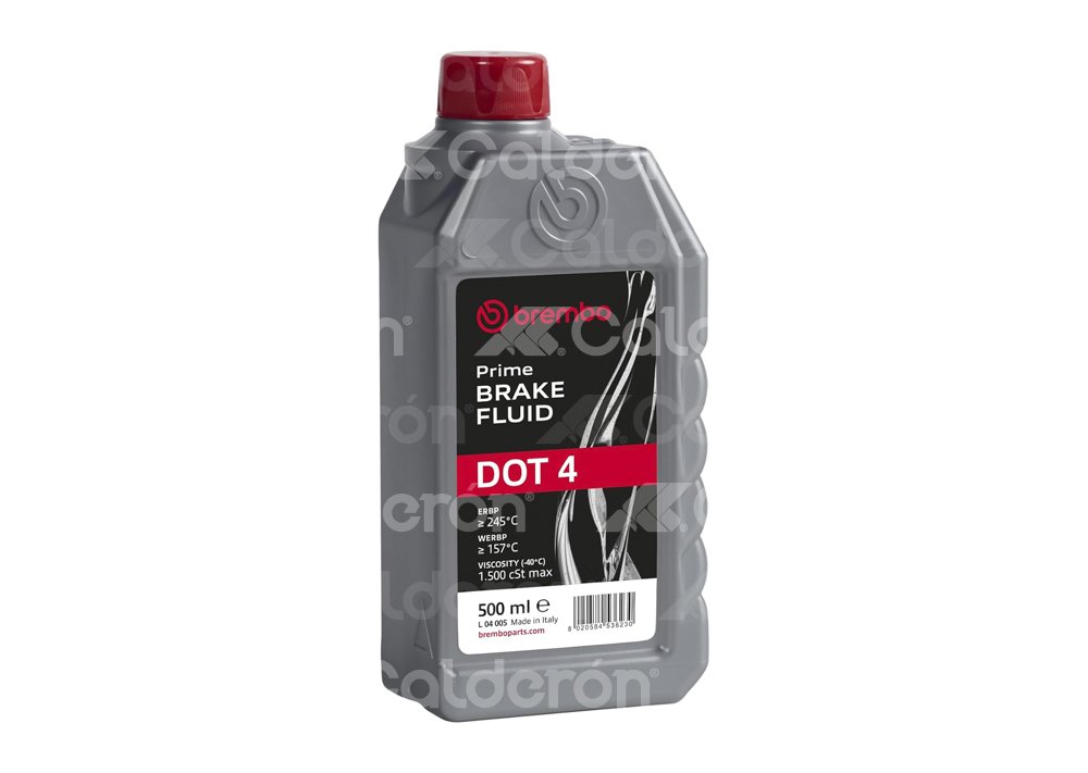 LIQUIDO DE FRENOS BREMBO DOT 4 500 ML, PUNTO DE EBULLICION SECO: 245°C, PUNTO DE EBULLICION EN HUMEDO: 157°C, VISCOSIDAD 1.500 CST MAX, BASE GLYCOL, BREMBO: L04005 BREMBO