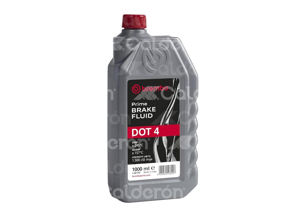LIQUIDO DE FRENOS BREMBO DOT 4 1 LITRO, PUNTO DE EBULLICION SECO: 245°C, PUNTO DE EBULLICION EN HUMEDO: 157°C, VISCOSIDAD 1.500 CST MAX, BASE GLYCOL, BREMBO: L04010 BREMBO