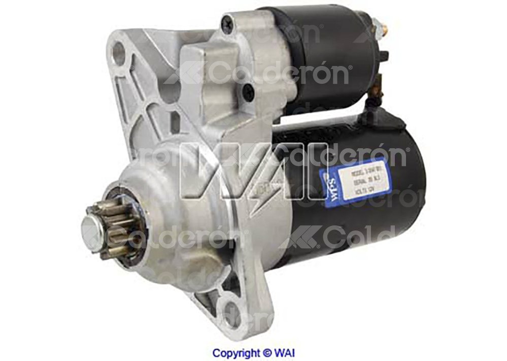 MARCHA WAI SEAT IBIZA L4 1.8L/2.0L 2005; VOLKSWAGEN CROSSFOX L4 1.6L 2007-2009, 2011-2013, 2015, GOL L4 1.6L 2009-2013, LUPO L4 1.6L 2007-2009, POLO L4 1.2L/1.4L 2013, POLO L4 1.6L/2.0L 2003-2007, SAVEIRO L4 1.6L 2011-2014, SPORTVAN L4 1.6L 2007-2009, 
SSTEMA: BOSCH, DISEÑO: PMGR, VOLTAJE: 12V, POTENCIA: 1.1KW, DIENTES: 10, ROTACION: CCW, WAI: 31220N WAI
