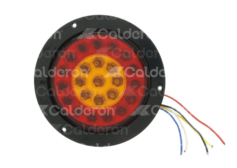 PLAFON SELLADO 4" 24LEDS 5 CABLES,4 FUNCIONES AMBAR Y ROJO FUNCIONES: BAJA, ALTA (15 LEDS ROJOS CIRCUNFERENCIA), CIRCULO DE ADENTRO HACIA AFUERA (AMBAR Y ROJO),  LUZ FIJA AMBAR AL CENTRO. EN-C24AR. IMPORTACION
