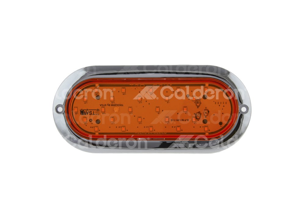 PLAFON OVALADO CROMADO AMBAR, 25 LEDS, FUNCION: DIRECCIONAL (FLECHA), POSICION: IZQUIERDA, MATERIAL: PMMA/ABS, VOLTAJE: 12/24V, AMPERS: 0.460, FMVSS: P2/P3, LUMENS: 207, DIMENSIONES: (LARGO 194MM, ANCHO: 87MM, PROFUNDIDAD: 36MM) TROGRIM: PL-139CR-12-AI TROGRIM