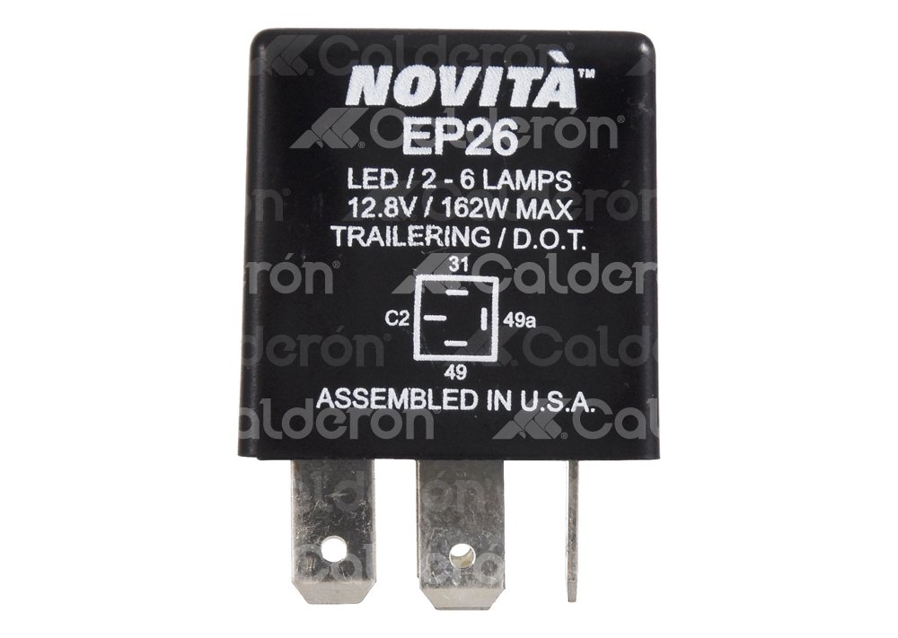 DESTELLADOR ELECTRONICO 4 TERMINALES 12V 162W/13.5A LED 2-6 LAMPARAS TRAILERING/DOT USA NOVITA: 37456, EP26 NOVITA