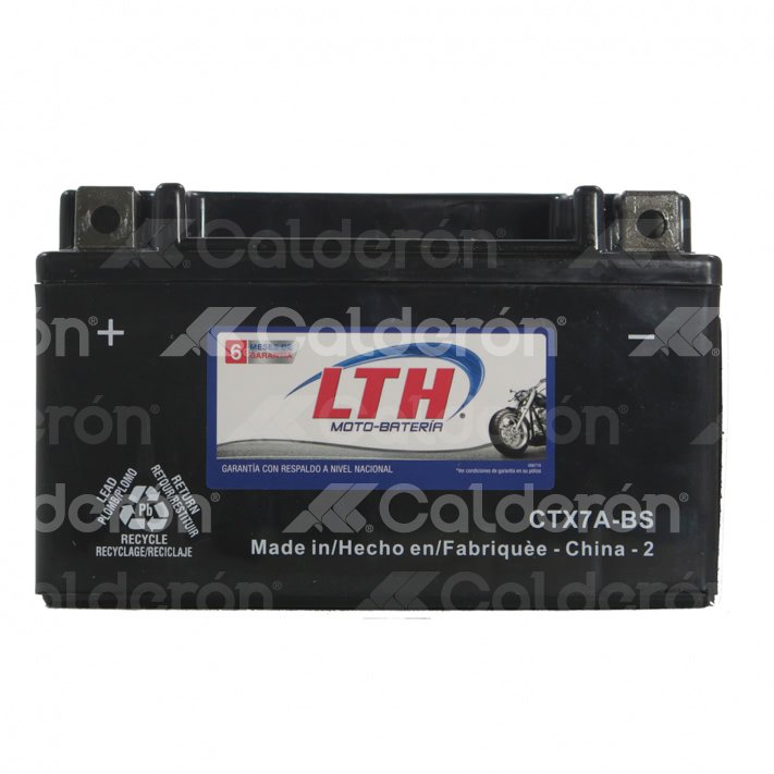 BATERIA MOTOCICLETA 12V LTH CTX7A-BS LIBRE DE MANTENIMIENTO. APLICACION: KAWASAKI AN125, 125 CC TIPO SCOOTER; AN 100 SPACE 100 CC TIPO SCOOTER / YAMAYA YZF-R6 600 CC TIPO DEPORTIVA 99-04 / CARABELA C200, 200 CC TIPO CRUCERO; C150 150 CC TIPO CRUCERO; DK150 150 CC TIPO ENDURO; SERVIS 150 CC TIPO TRABAJO; VX150 150 CC TIPO SCOOTER; ROAD POWER 125 CC TIPO SCOOTER; GT 150 50 CC TIPO TRABAJO / DINAMO BANDID 250 CC; ADVENTURE / ALIEN 150 CC TIPO SCOOTER; OMEGA 150 CC TIPO SCOOTER; TITI 100 CC TIPO SCOOTER / ITALIKA DIADOLO 150 GT 150 CC TIPO SCOOTER; FORZA EX150 GT 150 CC TIPO TRABAJO; CITY EX125T 125 CC TIPO SCOOTER; DIABOLO EX125TC 125 CC TIPO SCOOTER; VENDETTA 90 CC TIPO SCOOTER / VENTO AM 125 CC TIPO SCOOTER; BARRACUDA 150, 125 CC TIPO SCOOTER; FIRENZZE, GT; PHANTOM GTS; PHANTOM R4I; SAURON; SAURON GT; SKYLINE 150 CC TIPO SCOOTER / SUZUKI R450 QUADRACER CC 450 CC TIPO ATV 2006 / YAMAHA YFM700R RAPTOR 660 CC TIPO ATV 2006 / ATV CUATRIMOTO 100 CC TIPO ATV LTH