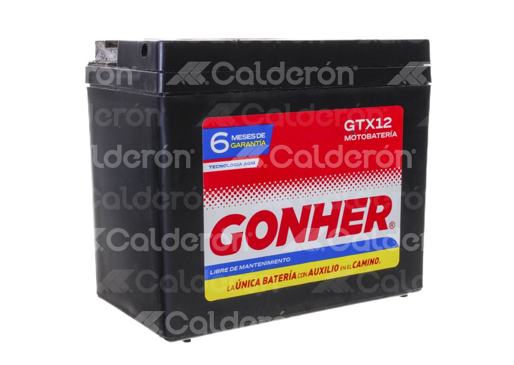 BATERIA MOTO AGM (LIBRE DE MANTENIMIENTO) GONHER GTX12
VOLTAJE: 12V, CCA A -18°C: 190AMPER, AMPERES/HORA: 10AH, TIPO TERMINAL: -
DIMENSIONES: LARGO: 150MM, ANCHO: 87MM, ALTO: 130MM, PESO: 4.25KG, POLARIDAD POSTES: +/- GONHER