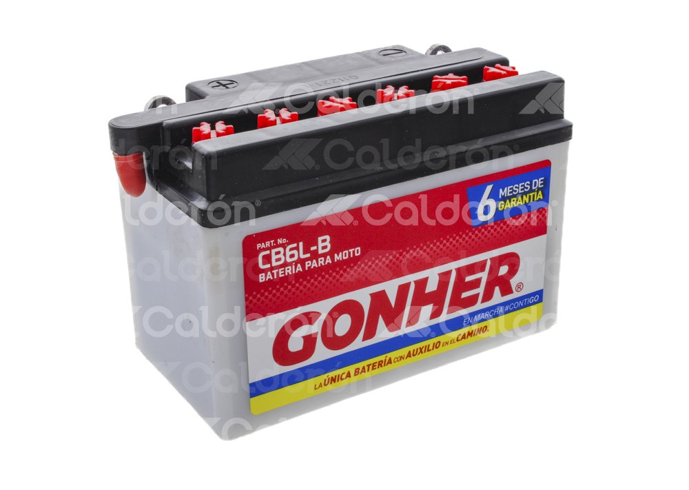 BATERIA MOTO CONVENCIONAL GONHER CB6L-B 
VOLTAJE: 12V, CCA A -18°C: 50AMPER, AMPERES/HORA: 5.5AH, TIPO TERMINAL: B
DIMENSIONES: LARGO: 137MM, ANCHO: 72MM, ALTO: 95MM, PESO CON ELECTROLITO: 2.09KG, PESO SIN ELECTROLITO: 1.62KG POLARIDAD POSTES: -/+ GONHER