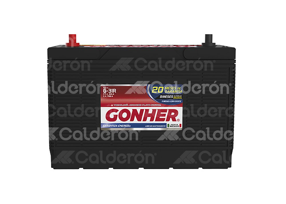 BATERIA EQUIPO PESADO GONHER TIPO G-31R
VOLTAJE: 12V, CAPACIDAD DE ARRANQUE EN FRIO -18°C (CCA): 925A, CAPACIDAD DE RESERVA A 27°C (RC): 190 MINUTOS, CAPACIDAD DE ARRANQUE A 0°C (CA): 1156A, CAPACIDAD AMPER-HORA: 110AH, COMPOSICION OPERATIVA: PLOMO-ACIDO / (PbCa+, PbCa-), USO: S.L.I. (ARRANQUE, LUCES, IGNICION), APLICACION: SERVICIO PESADO, DIMENSIONES: LARGO: 32.7CM, ANCHO: 17.0CM, ALTO: 23.8CM, PESO: 27.60KG GONHER
