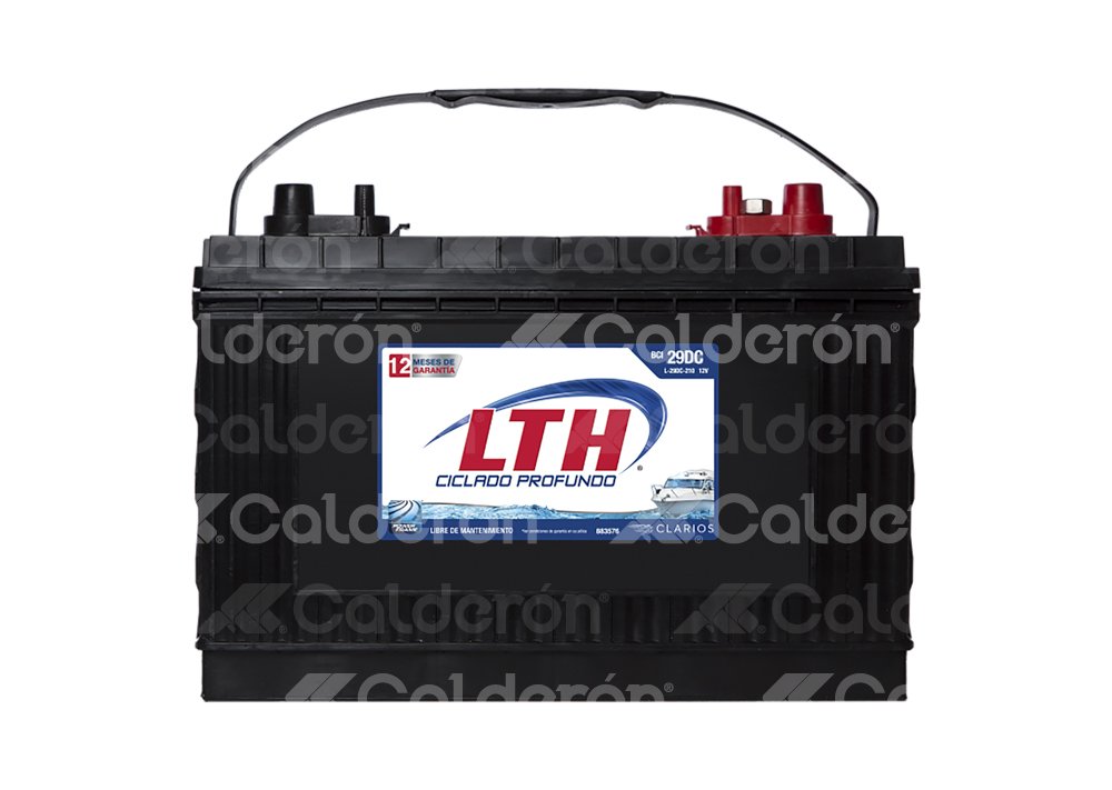 BATERIA CICLADO PROFUNDO - APLICACIONES MARINAS L-29DC-210, 
VOLTAJE: 12V, POLARIDAD: (+) / (-), CAPACIDAD DE RESERVA: 210 MINUTOS, LARGO: 329MM, ANCHO: 172MM, ALTO: 240MM, PESO: 27KG LTH