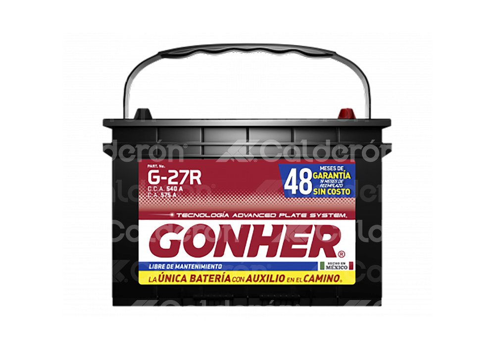 BATERIA AUTOMOTRIZ GONHER TIPO G-27R
VOLTAJE: 12V, CAPACIDAD DE ARRANQUE EN FRIO -18°C (CCA): 540A, CAPACIDAD DE RESERVA A 27°C (RC): 110 MINUTOS, CAPACIDAD DE ARRANQUE A 0°C (CA): 675A, CAPACIDAD AMPER-HORA: 70AH, COMPOSICION OPERATIVA: PLOMO-ACIDO / (PbCa+, PbCa-), USO: S.L.I. (ARRANQUE, LUCES, IGNICION), APLICACION: SERVICIO AUTOMOTRIZ, DIMENSIONES: LARGO: 30.0CM, ANCHO: 17.1CM, ALTO: 22.6CM, PESO: 20.15KG, POLARIDAD: (-) / (+)
CHRYSLER LEBARON 1982-78 V8-5.9L GONHER