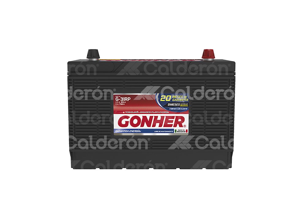 BATERIA EQUIPO PESADO GONHER TIPO G-31RP
VOLTAJE: 12V, CAPACIDAD DE ARRANQUE EN FRIO -18°C (CCA): 925A, CAPACIDAD DE RESERVA A 27°C (RC): 190 MINUTOS, CAPACIDAD DE ARRANQUE A 0°C (CA): 1156A, CAPACIDAD AMPER-HORA: 110AH, COMPOSICION OPERATIVA: PLOMO-ACIDO / (PbCa+, PbCa-), USO: S.L.I. (ARRANQUE, LUCES, IGNICION), APLICACION: SERVICIO PESADO, DIMENSIONES: LARGO: 32.7CM, ANCHO: 17.0CM, ALTO: 23.8CM, PESO: 27.60KG, POLARIDAD: (+) / (-), TERMINALES: POSTE GONHER