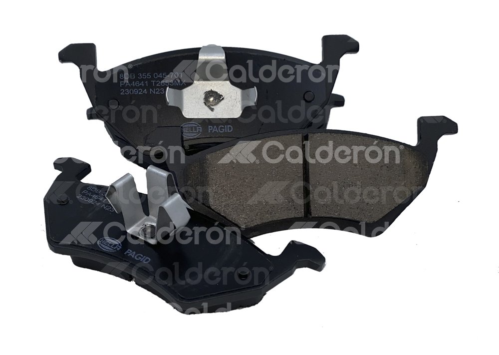 BALATA HELLA VOLKSWAGEN GOL 2012-2013, 2016-2020, SAVEIRO 2010-2022, UP! 2016-2018, EJE: DELANTERO, FORMULA: LOW METAL (BAJOS METALES), ANCHO: 146MM, ALTURA: 53.9MM, ESPESOR: 17MM, PESO: 1.924KG, NO PREPARADO PARA INDICADOR DE DESGASTE, SISTEMA DE FRENOS: TEVES, NUMERO DE USO: 25669, 25670, FMSI: 8868-D1641, HELLA: T2653MX, 8DB355045-701, 355045701 HELLA
