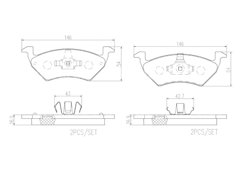 BALATA BREMBO VOLKSWAGEN GOL 2012-2013, 2016-2019, GOL SEDAN 2012-2013, NUEVO GOL 2014-2016, SAVEIRO 2012-2020, UP! 2016-2018; INFORMACION TECNICA: ANCHURA: 146MM, ESPESOR: 17MM, ALTURA: 54MM, SISTEMA DE FRENOS: SIN, INDICADOR DE DESGASTE: SIN, ACCESORIOS: CON ACCESORIOS, CON PLACA ANTIRRUIDO, CON CLIP DE PISTON, EJE: DELANTERO, FORMULA: LOW-MET, WVA: 25669, 25670, FMSI: 8868-D1641, BREMBO: P85158 BREMBO