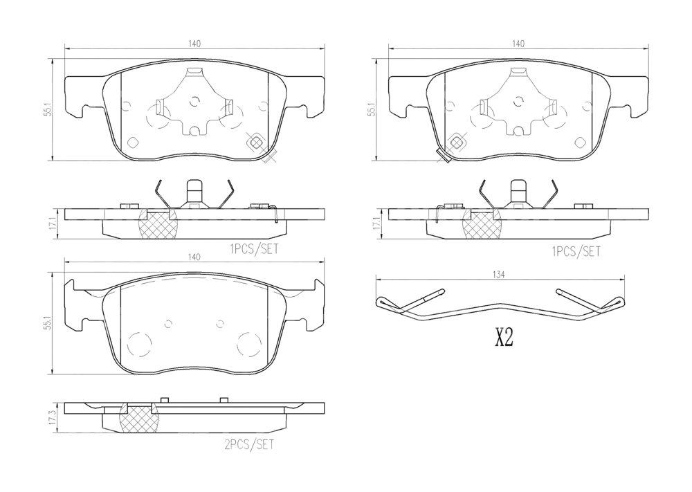 BALATA BREMBO CHEVROLET AVEO 2019-2023; INFORMACION TECNICA: ANCHURA: 140MM, ESPESOR: 17MM, ALTURA: 55MM, SISTEMA DE FRENOS: SIN, INDICADOR DE DESGASTE: ACUSTICO, ACCESORIOS: CON ACCESORIOS, CON PLACA ANTIRRUIDO, CON CLIP DE PISTON, EJE: DELANTERO, FORMULA: LOW-MET, WVA: SIN, FMSI: 9167-D1942, BREMBO: P10076 BREMBO