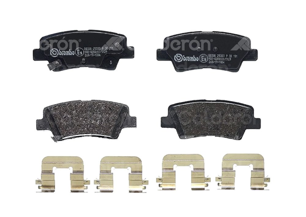 BALATA BREMBO HYUNDAI ACCENT 2018-2019; KIA RIO 2018-2022, SOUL 2017-2019; INFORMACION TECNICA: ANCHURA: 100MM, ESPESOR: 15MM, ALTURA: 41MM, SISTEMA DE FRENOS: AKEBONO, INDICADOR DE DESGASTE: ACUSTICO, ACCESORIOS: CON PLACA ANTIRRUIDO, EJE: TRASERO, FORMULA: NAO, WVA: 25337, 25338, 25339, FMSI: 8428-D1812, BREMBO: P30101N BREMBO
