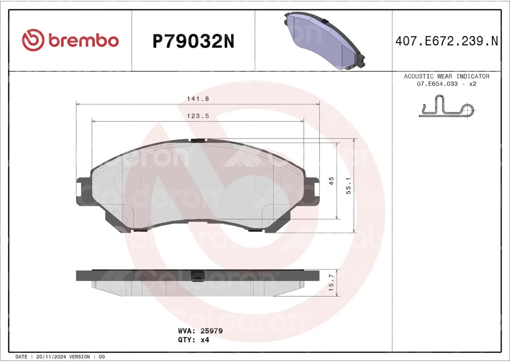 BALATA BREMBO SUZUKI S-CROSS 2014-2018, VITARA 2016-2018; INFORMACION TECNICA: ANCHURA: 142MM, ESPESOR: 16MM, ALTURA: 55MM, SISTEMA DE FRENOS: SUMITOMO, INDICADOR DE DESGASTE: ACUSTICO, ACCESORIOS: CON PLACA ANTIRRUIDO, EJE: DELANTERO, FORMULA: NAO, WVA: 25979, FMSI: 9331-D2096, BREMBO: P79032N BREMBO