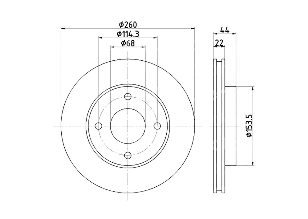 DISCO VENTILADO PERFORMANCE DELANTERO NISSAN TIIDA 1.6/1.8L 2004-2012, VERSA 1.6L 2008-2013; SIN REVESTIMIENTO; PARAMETROS: TIPO: VENTILACION INTERNA, DIAMETRO ESTERIOR: 260MM, ESPESOR: 22MM, ALTURA: 44MM, ESPESOR MINIMO: 20MM, CORONA DE AGUJEROS: 114.3M, DIAMETRO DE CENTRADO: 68MM, DISEÑO/CANTIDAD DE TALADROS: 04/04, PESO: 4.7KG, SIN BUJE, SIN PERNO DE SUJECION, HELLA: 8DD355129-901, 355129901 HELLA